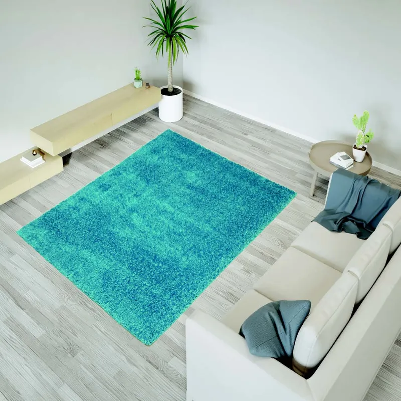 Plain Polyester Teal Rug